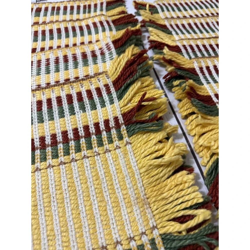 Set Of 8 Hand Made Placemats MCM Yellow Green Burgundy Knit